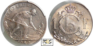 Luxambourg - 1 francs 1946 erreur de frappe, ... 