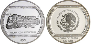 Mexique - Collection aztec - 5 pesos 1993Ar ... 