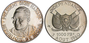 Niger - 1000 francs 1960Ar ; 19.90 gr ; 36 mm