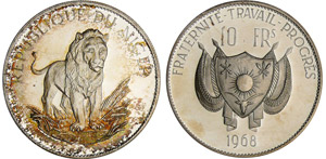 Niger - 10 francs 1968Ar ; 20.07 gr ; 37 mm
