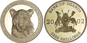 Ouganda - Léopard - 5000 shillings 2002Ar ; ... 
