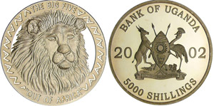 Ouganda - Lion - 5000 shillings 2002Ar ; ... 