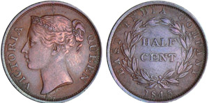Straits Settlements - 1/2 cent 1845Br ; 4.73 ... 