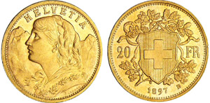 Suisse - 20 francs 1897Au ; 6.44 gr ; 21 mm