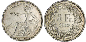 Suisse - 5 francs 1850Ar ; 24.94 gr ; 37 mm
