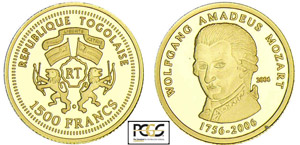 Togo - 1500 francs 2006Au ; 1.23 gr ; 13 mm