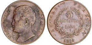 Napoléon II - 5 centimes 1816 EssaiBr ; ... 