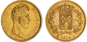 Charles X (1824-1830) - 40 francs 1er type ... 