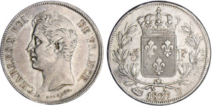Charles X (1824-1830) - 5 francs 2ème type ... 