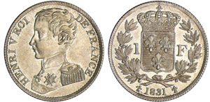 Henri V Comte de Chambord - 1 franc 1831Ar ; ... 