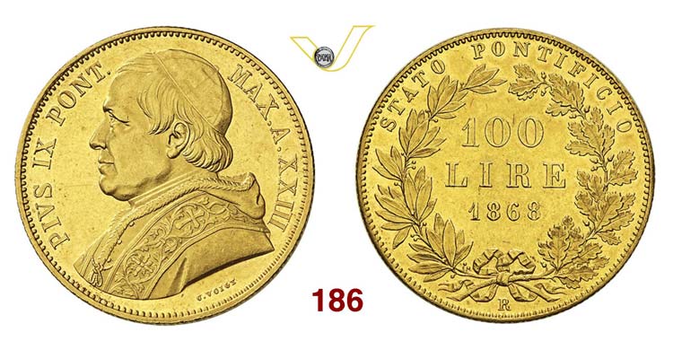  - PIO IX  (1846-1878)  100 Lire ... 