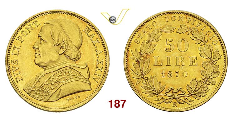  - PIO IX  (1846-1878)  50 Lire ... 
