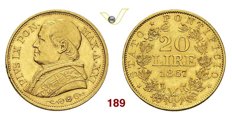 - PIO IX  (1846-1878)  20 Lire ... 