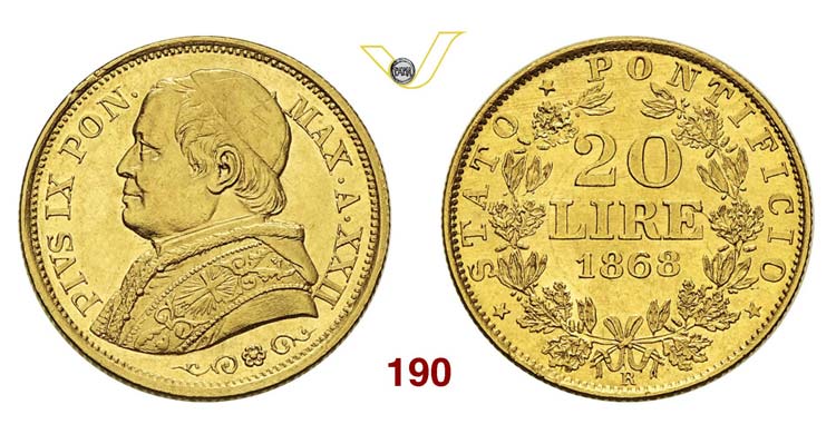  - PIO IX  (1846-1878)  20 Lire ... 