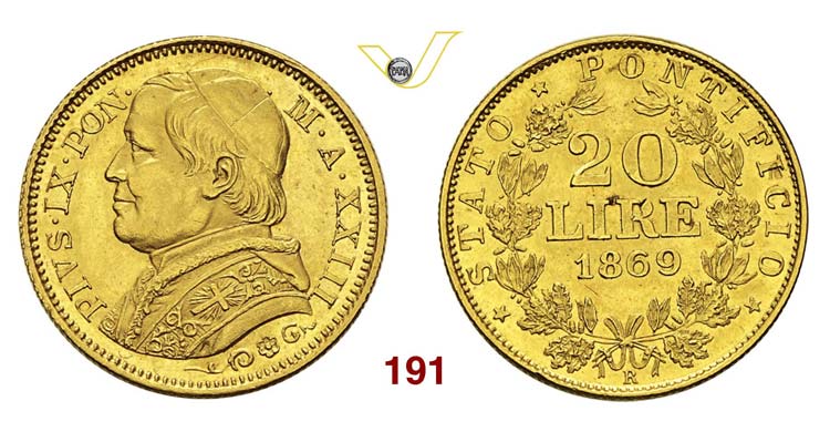  - PIO IX  (1846-1878)  20 Lire ... 