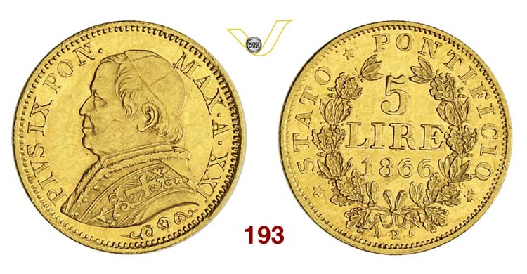  - PIO IX  (1846-1878)  5 Lire ... 