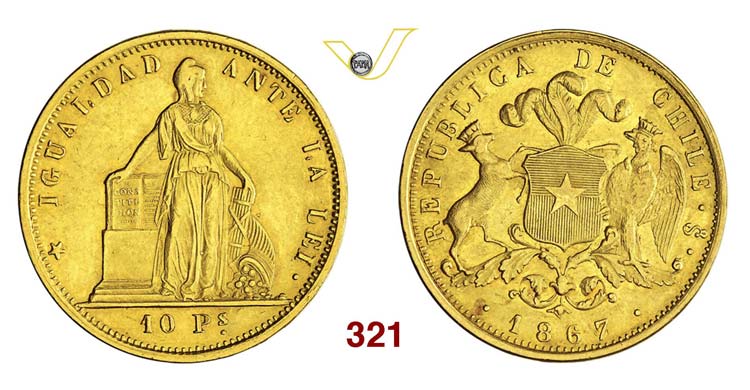 CHILE - 10 Pesos 1867 So, ... 