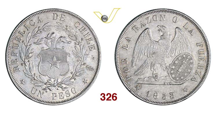 CHILE - Peso 1853.   Kr. 129   Ag  ... 