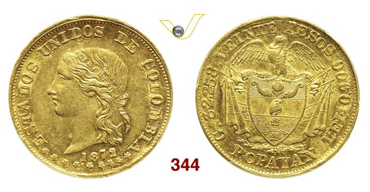 COLOMBIA - 20 Pesos 1872 Popayan.  ... 