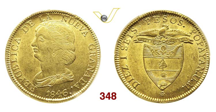 COLOMBIA - 16 Pesos 1846, Popayan, ... 