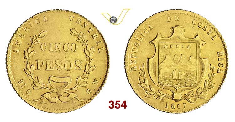 COSTA RICA - 5 Pesos 1867, sigle ... 