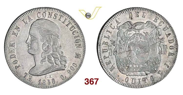 ECUADOR - 5 Francos 1858 GJ.   Kr. ... 