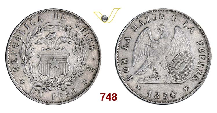CHILE - Peso 1854.   Kr. 129   Ag  ... 