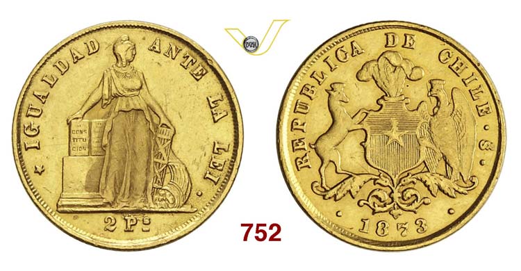 CHILE - 2 Pesos 1873 So, Santiago. ... 