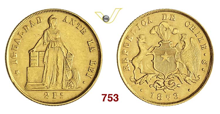 CHILE - 2 Pesos 1873 So, Santiago. ... 