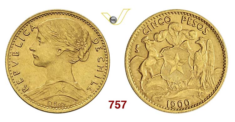 CHILE - 5 Pesos 1900 So, Santiago. ... 