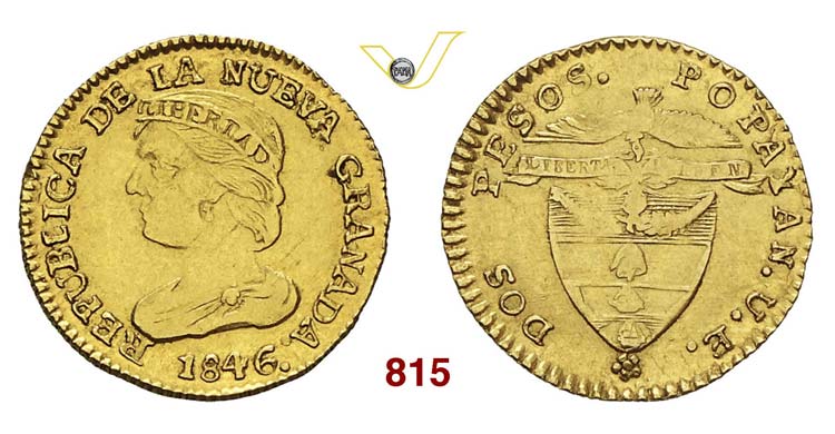 COLOMBIA - 2 Pesos 1846 Popayan, ... 