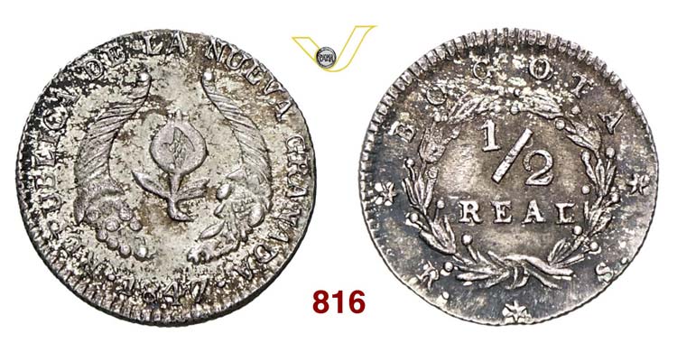COLOMBIA - 1/2 Real 1847 RS.   Kr. ... 