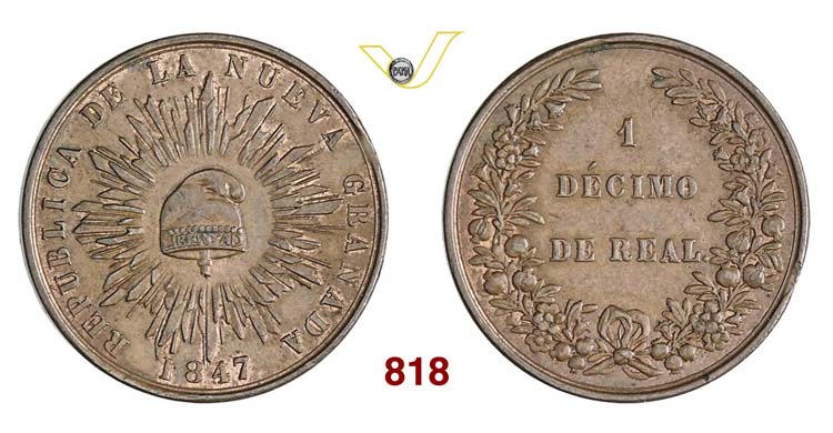 COLOMBIA - 1/10 Real 1847.   Kr. ... 