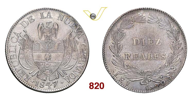 COLOMBIA - 10 Reales 1847.   Kr. ... 