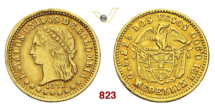 COLOMBIA - 2 Pesos 1871, Medellin. ... 