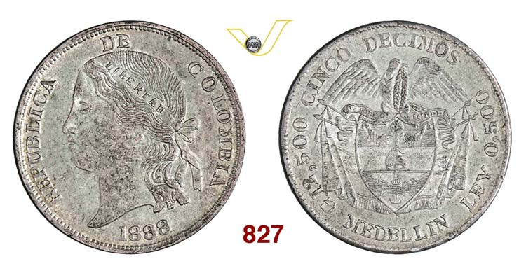 COLOMBIA - 5 Decimos 1888, ... 