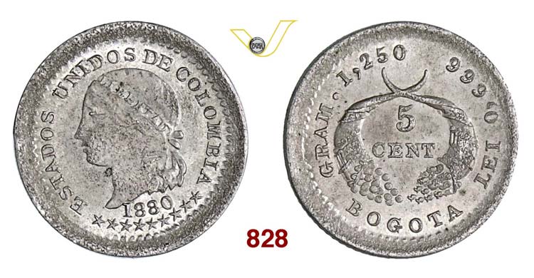 COLOMBIA - 5 Centavos 1880, ... 