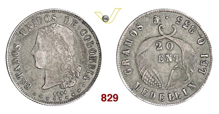 COLOMBIA - 20 Centavos 1884, ... 