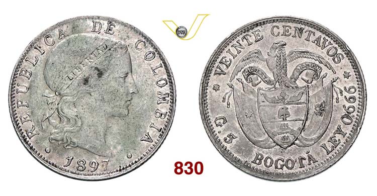 COLOMBIA - 20 Centavos 1897, ... 