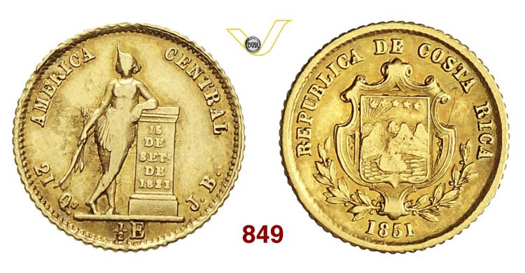 COSTA RICA - 1/2 Escudo 1851, ... 