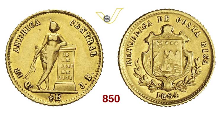 COSTA RICA - 1/2 Escudo 1864, ... 