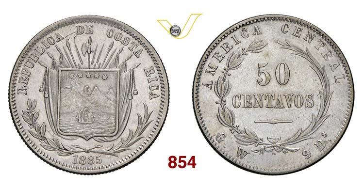 COSTA RICA - 50 Centavos 1885 GW.  ... 