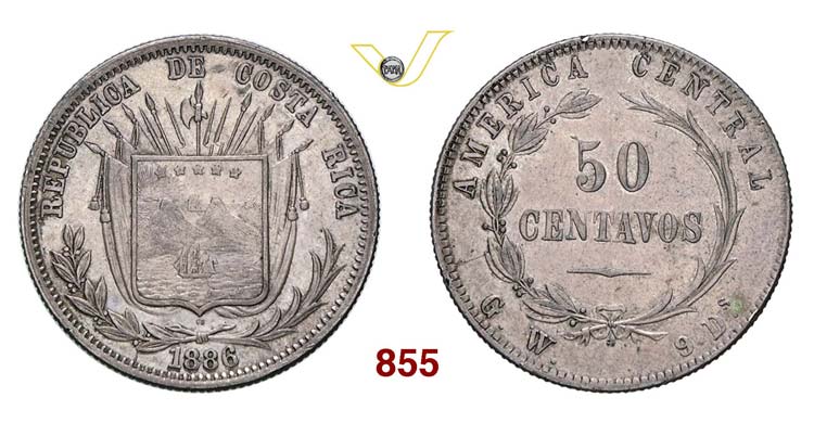 COSTA RICA - 50 Centavos 1886 GW.  ... 