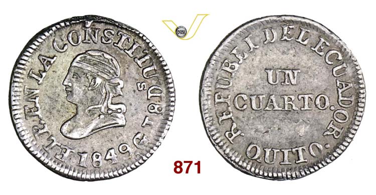 ECUADOR - 1/4 Real 1849 GJ.   Kr. ... 