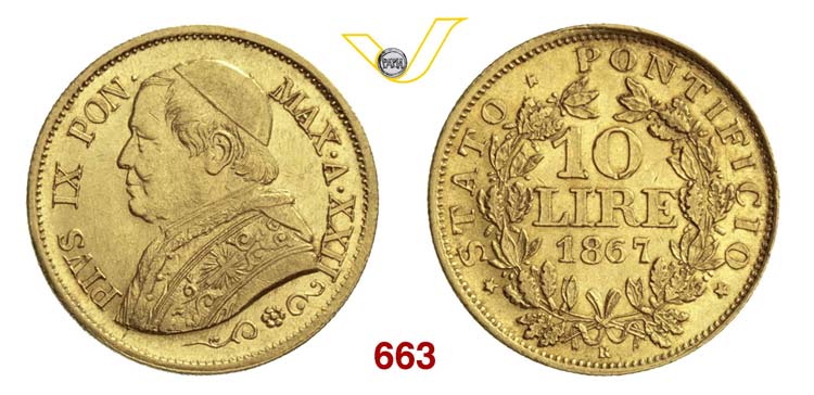 PIO IX  (1846-1878)  10 Lire 1867 ... 