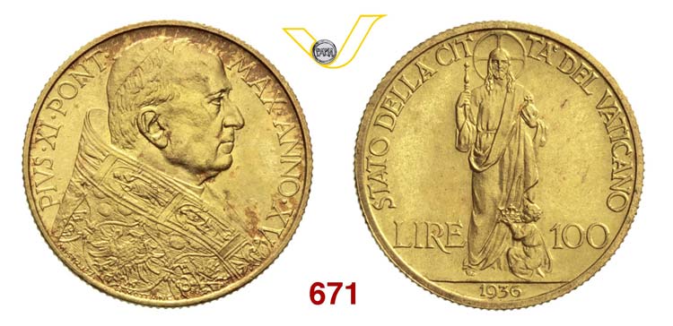 PIO XI  (1929-1938)  100 Lire 1936 ... 