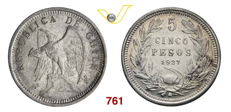 CILE  REPUBBLICA    5 Pesos 1927.  ... 