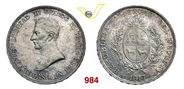 URUGUAY  REPUBBLICA    Peso 1917, ... 