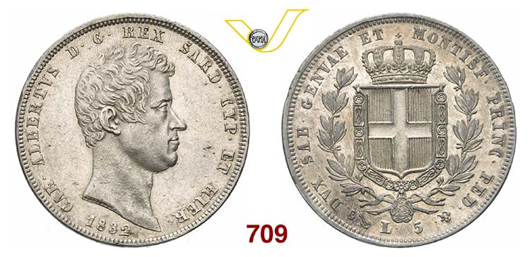 CARLO ALBERTO  (1831-1849)  5 Lire ... 