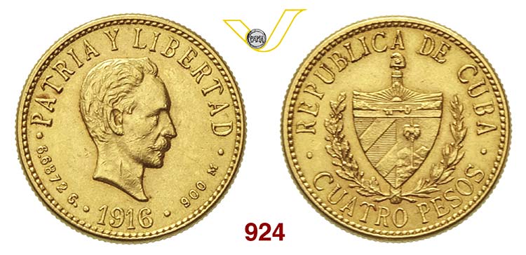 CUBA      4 Pesos 1916.   Fb. 5   ... 